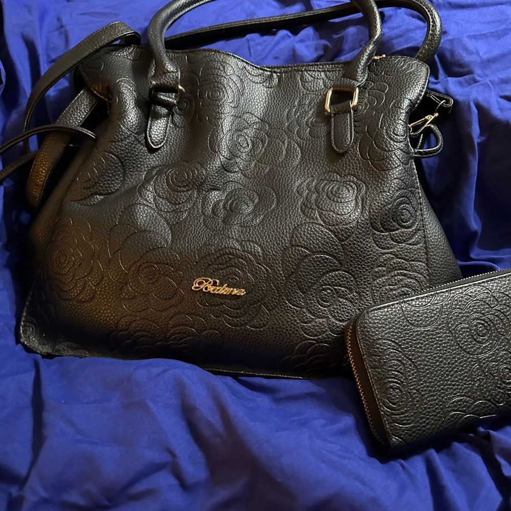 Betsey Johnson Black Embossed Rose Satchel